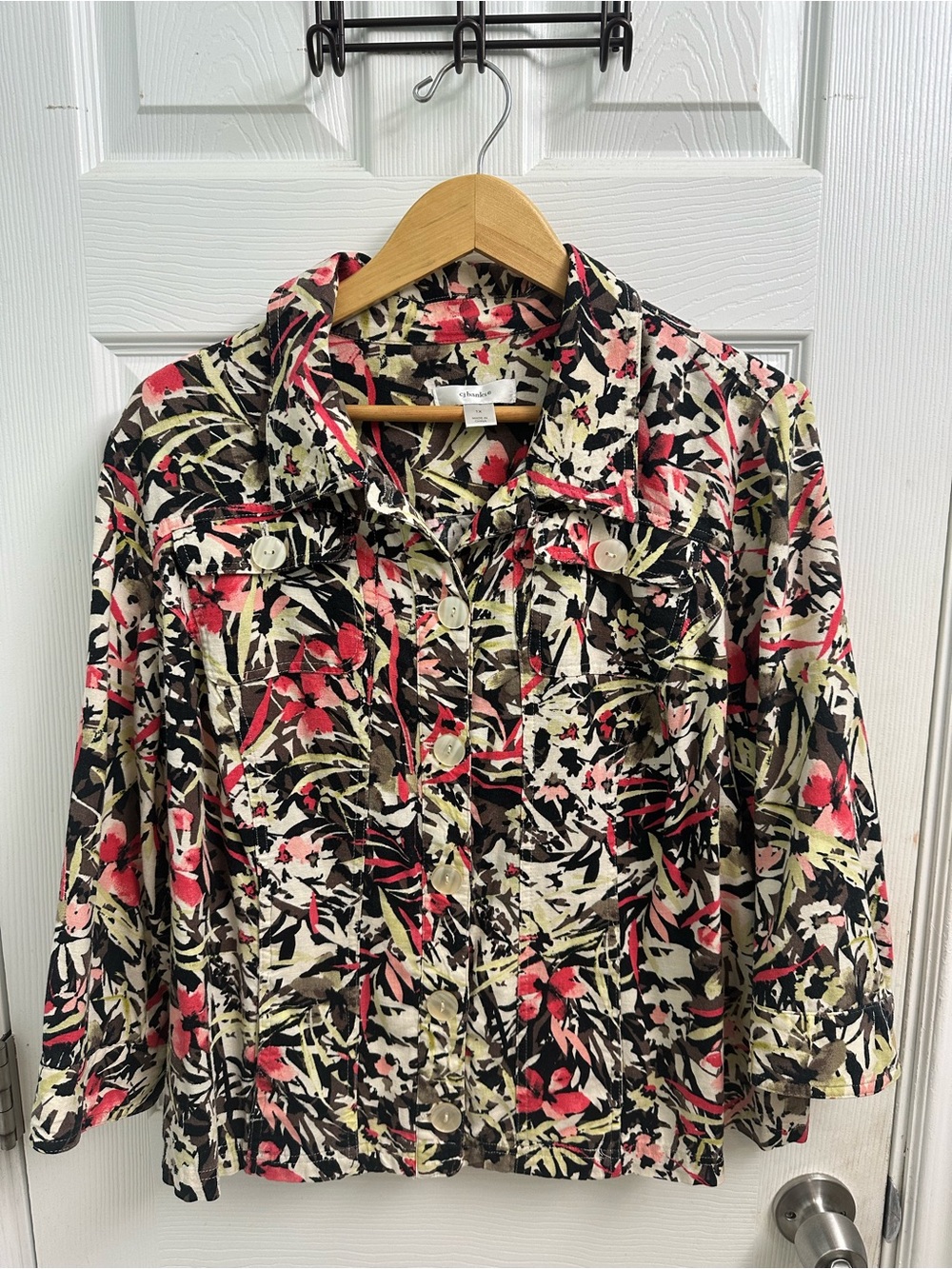 C.J. Banks Women’s Multi-Colored Floral Linen Blend Jacket - Size 1X